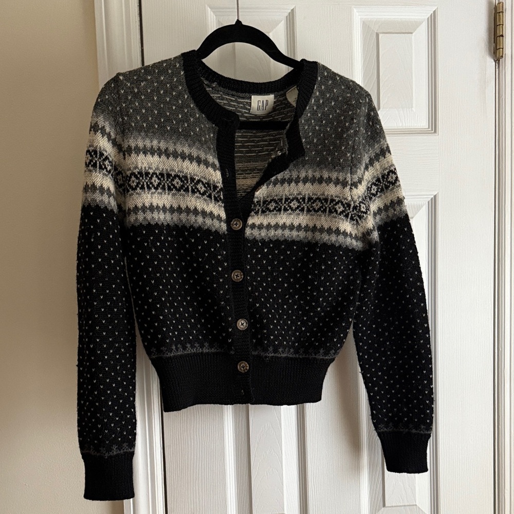 GAP Women's Black and White Patterned Cardigan